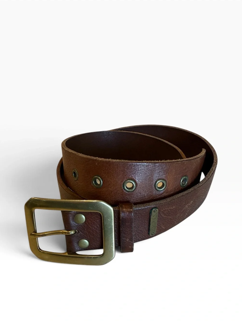 Lauren Ralph Lauren Genuine Italian Leather Brown Belt Brass Buckle Large